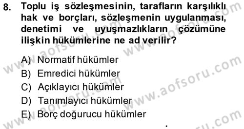 Toplu İş Hukuku Dersi 2013 - 2014 Yılı (Final) Dönem Sonu Sınav Soruları 8. Soru