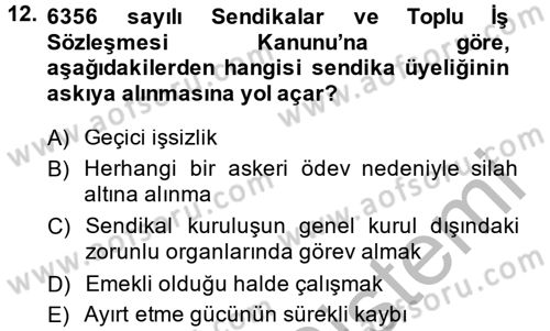 Toplu İş Hukuku Dersi 2014 - 2015 Yılı (Vize) Ara Sınav Soruları 12. Soru