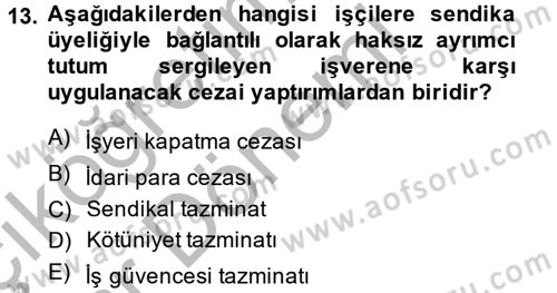 Toplu İş Hukuku Dersi 2014 - 2015 Yılı (Vize) Ara Sınav Soruları 13. Soru
