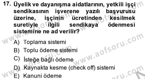 Toplu İş Hukuku Dersi 2014 - 2015 Yılı (Vize) Ara Sınav Soruları 17. Soru