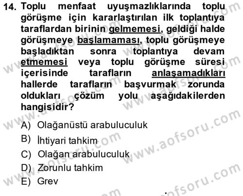 Toplu İş Hukuku Dersi 2014 - 2015 Yılı (Final) Dönem Sonu Sınav Soruları 14. Soru