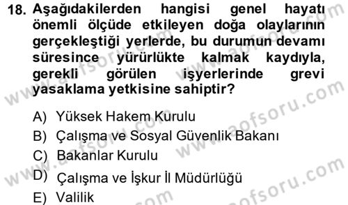 Toplu İş Hukuku Dersi 2014 - 2015 Yılı (Final) Dönem Sonu Sınav Soruları 18. Soru