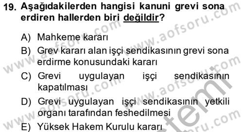 Toplu İş Hukuku Dersi 2014 - 2015 Yılı (Final) Dönem Sonu Sınav Soruları 19. Soru