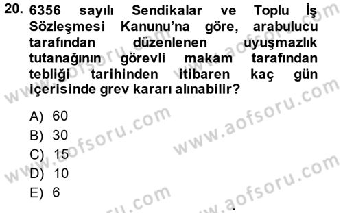 Toplu İş Hukuku Dersi 2014 - 2015 Yılı (Final) Dönem Sonu Sınav Soruları 20. Soru