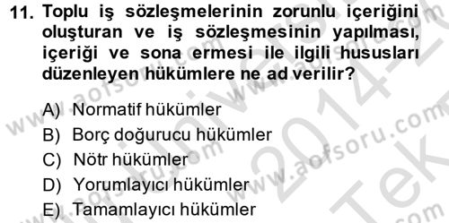 Toplu İş Hukuku Dersi 2014 - 2015 Yılı Tek Ders Sınav Soruları 11. Soru