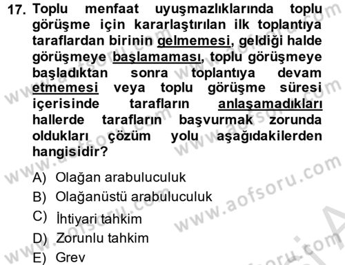 Toplu İş Hukuku Dersi 2014 - 2015 Yılı Tek Ders Sınav Soruları 17. Soru
