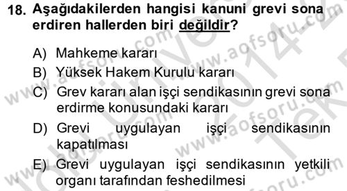 Toplu İş Hukuku Dersi 2014 - 2015 Yılı Tek Ders Sınav Soruları 18. Soru