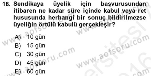Toplu İş Hukuku Dersi 2015 - 2016 Yılı (Vize) Ara Sınav Soruları 18. Soru