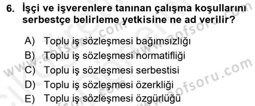 Toplu İş Hukuku Dersi 2015 - 2016 Yılı (Vize) Ara Sınav Soruları 6. Soru