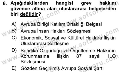 Toplu İş Hukuku Dersi 2015 - 2016 Yılı (Vize) Ara Sınav Soruları 8. Soru