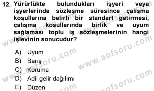 Toplu İş Hukuku Dersi 2015 - 2016 Yılı (Final) Dönem Sonu Sınav Soruları 12. Soru