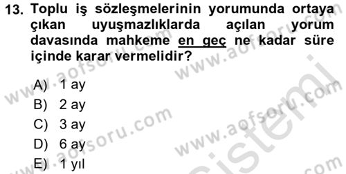 Toplu İş Hukuku Dersi 2015 - 2016 Yılı (Final) Dönem Sonu Sınav Soruları 13. Soru