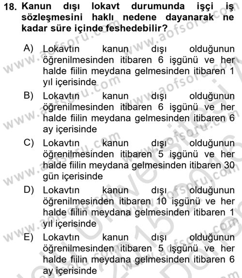 Toplu İş Hukuku Dersi 2015 - 2016 Yılı (Final) Dönem Sonu Sınav Soruları 18. Soru