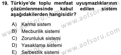 Toplu İş Hukuku Dersi 2015 - 2016 Yılı (Final) Dönem Sonu Sınav Soruları 19. Soru