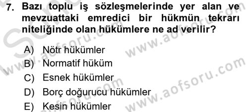 Toplu İş Hukuku Dersi 2015 - 2016 Yılı (Final) Dönem Sonu Sınav Soruları 7. Soru