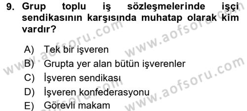 Toplu İş Hukuku Dersi 2015 - 2016 Yılı (Final) Dönem Sonu Sınav Soruları 9. Soru