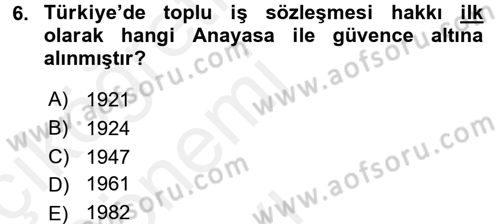 Toplu İş Hukuku Dersi 2015 - 2016 Yılı Tek Ders Sınav Soruları 6. Soru
