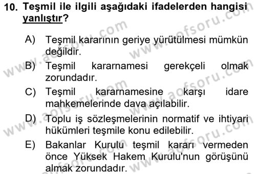 Toplu İş Hukuku Dersi 2016 - 2017 Yılı 3 Ders Sınav Soruları 10. Soru