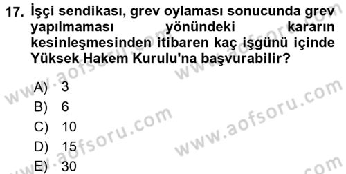 Toplu İş Hukuku Dersi 2016 - 2017 Yılı 3 Ders Sınav Soruları 17. Soru