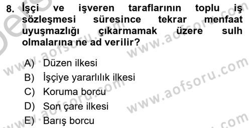 Toplu İş Hukuku Dersi 2016 - 2017 Yılı 3 Ders Sınav Soruları 8. Soru
