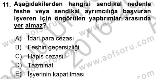 Toplu İş Hukuku Dersi 2016 - 2017 Yılı (Vize) Ara Sınav Soruları 11. Soru