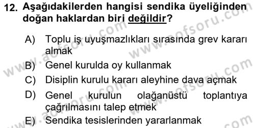 Toplu İş Hukuku Dersi 2016 - 2017 Yılı (Vize) Ara Sınav Soruları 12. Soru