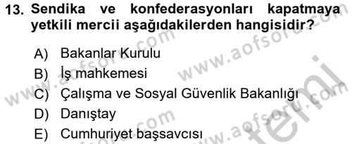 Toplu İş Hukuku Dersi 2016 - 2017 Yılı (Vize) Ara Sınav Soruları 13. Soru