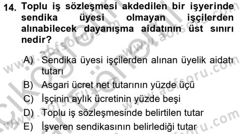 Toplu İş Hukuku Dersi 2016 - 2017 Yılı (Vize) Ara Sınav Soruları 14. Soru