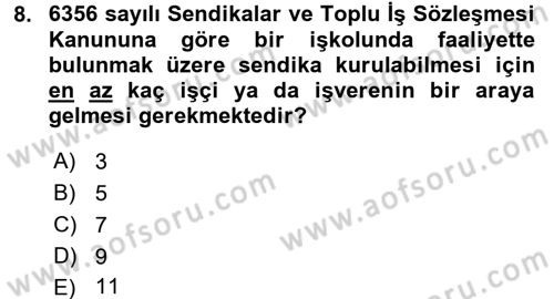 Toplu İş Hukuku Dersi 2016 - 2017 Yılı (Vize) Ara Sınav Soruları 8. Soru
