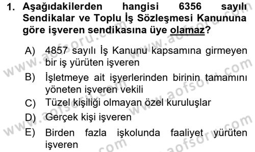 Toplu İş Hukuku Dersi 2016 - 2017 Yılı (Final) Dönem Sonu Sınav Soruları 1. Soru