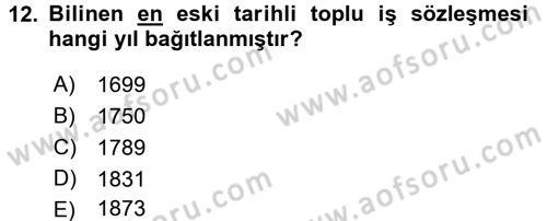 Toplu İş Hukuku Dersi 2016 - 2017 Yılı (Final) Dönem Sonu Sınav Soruları 12. Soru