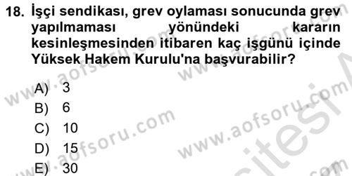 Toplu İş Hukuku Dersi 2016 - 2017 Yılı (Final) Dönem Sonu Sınav Soruları 18. Soru