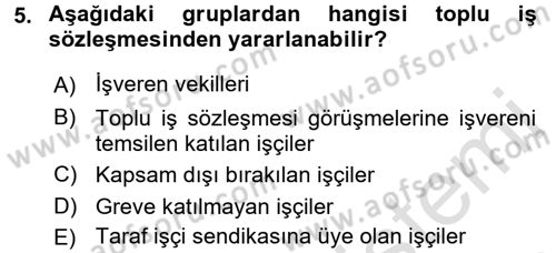 Toplu İş Hukuku Dersi 2016 - 2017 Yılı (Final) Dönem Sonu Sınav Soruları 5. Soru