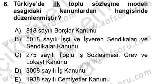 Toplu İş Hukuku Dersi 2016 - 2017 Yılı (Final) Dönem Sonu Sınav Soruları 6. Soru
