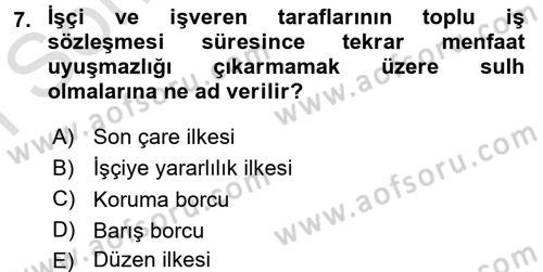 Toplu İş Hukuku Dersi 2016 - 2017 Yılı (Final) Dönem Sonu Sınav Soruları 7. Soru