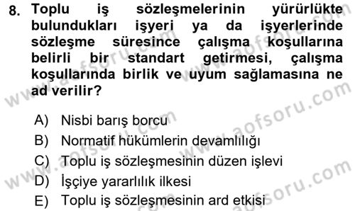 Toplu İş Hukuku Dersi 2016 - 2017 Yılı (Final) Dönem Sonu Sınav Soruları 8. Soru