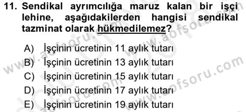 Toplu İş Hukuku Dersi 2017 - 2018 Yılı 3 Ders Sınav Soruları 11. Soru
