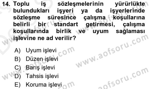 Toplu İş Hukuku Dersi 2017 - 2018 Yılı 3 Ders Sınav Soruları 14. Soru