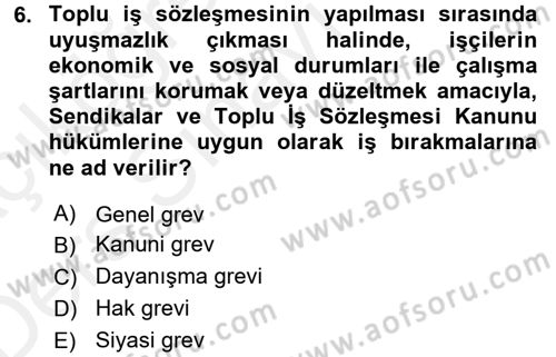 Toplu İş Hukuku Dersi 2017 - 2018 Yılı 3 Ders Sınav Soruları 6. Soru