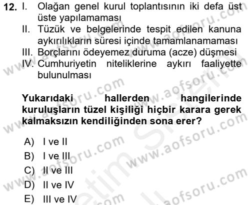 Toplu İş Hukuku Dersi 2017 - 2018 Yılı (Vize) Ara Sınavı 12. Soru