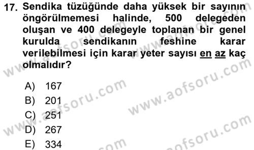 Toplu İş Hukuku Dersi 2017 - 2018 Yılı (Vize) Ara Sınav Soruları 17. Soru
