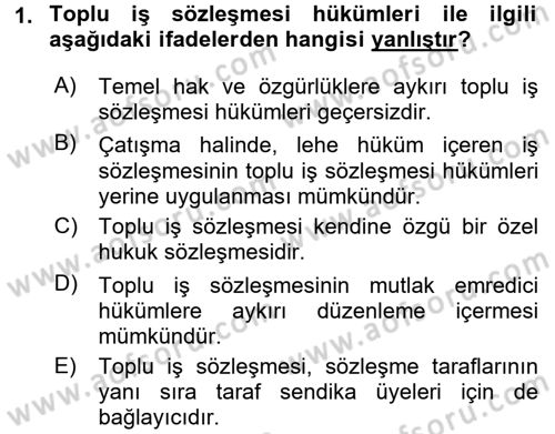 Toplu İş Hukuku Dersi 2017 - 2018 Yılı (Final) Dönem Sonu Sınav Soruları 1. Soru