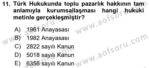 Toplu İş Hukuku Dersi 2017 - 2018 Yılı (Final) Dönem Sonu Sınav Soruları 11. Soru