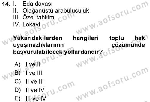 Toplu İş Hukuku Dersi 2017 - 2018 Yılı (Final) Dönem Sonu Sınav Soruları 14. Soru
