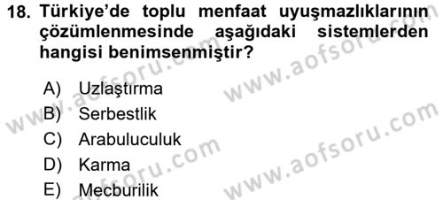 Toplu İş Hukuku Dersi 2017 - 2018 Yılı (Final) Dönem Sonu Sınav Soruları 18. Soru