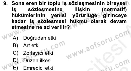 Toplu İş Hukuku Dersi 2017 - 2018 Yılı (Final) Dönem Sonu Sınav Soruları 9. Soru