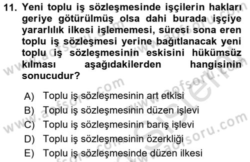 Toplu İş Hukuku Dersi 2018 - 2019 Yılı 3 Ders Sınav Soruları 11. Soru