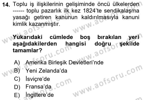 Toplu İş Hukuku Dersi 2018 - 2019 Yılı 3 Ders Sınav Soruları 14. Soru