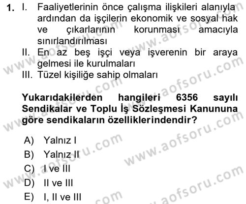 Toplu İş Hukuku Dersi 2018 - 2019 Yılı (Vize) Ara Sınav Soruları 1. Soru