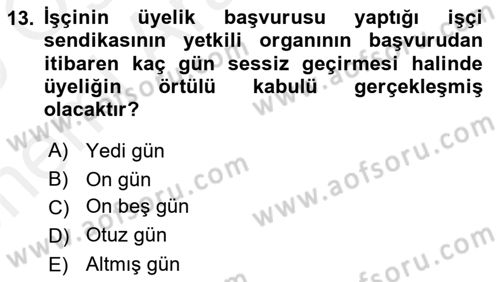 Toplu İş Hukuku Dersi 2018 - 2019 Yılı (Vize) Ara Sınav Soruları 13. Soru
